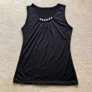 Black Sleeveless Blouse with Pearl Detail